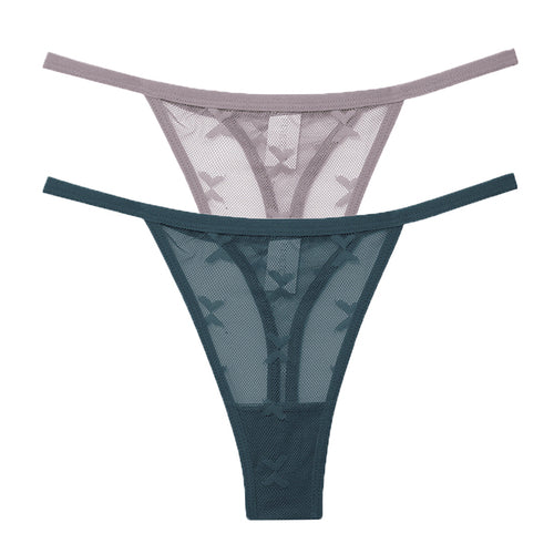 2PCS/Set Mesh Transparent Thong Women Panties Underwear Women Seamless