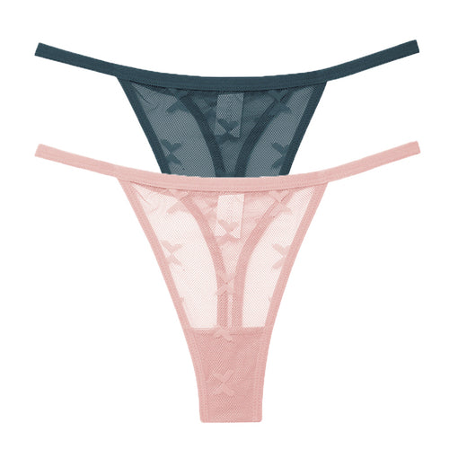 2PCS/Set Mesh Transparent Thong Women Panties Underwear Women Seamless