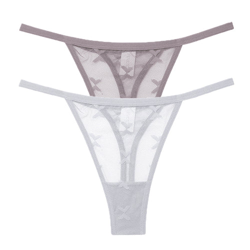 2PCS/Set Mesh Transparent Thong Women Panties Underwear Women Seamless