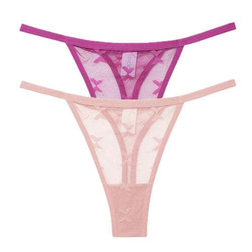 2PCS/Set Mesh Transparent Thong Women Panties Underwear Women Seamless
