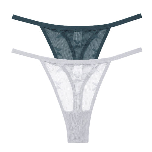 2PCS/Set Mesh Transparent Thong Women Panties Underwear Women Seamless