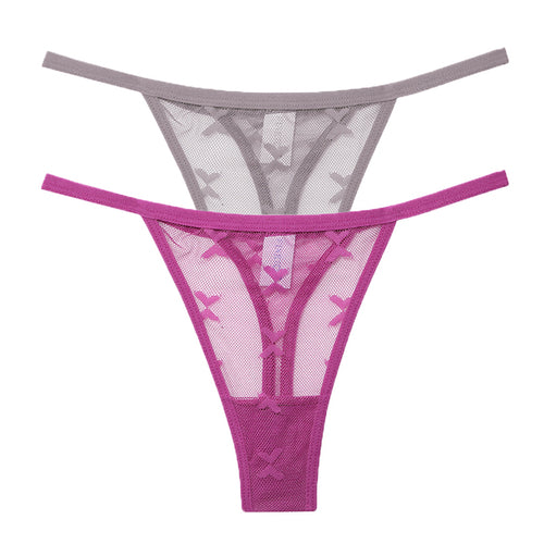 2PCS/Set Mesh Transparent Thong Women Panties Underwear Women Seamless
