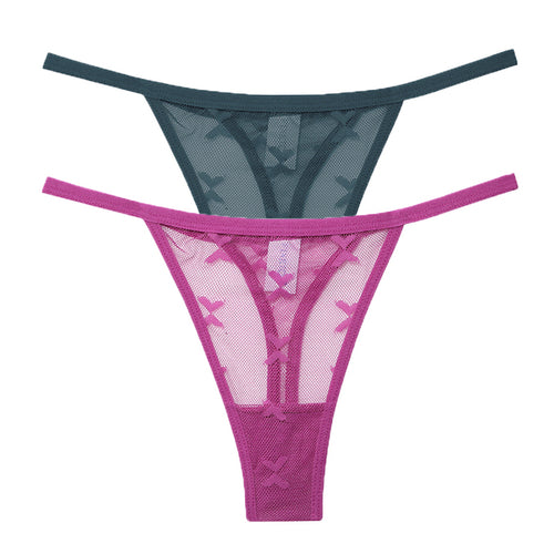 2PCS/Set Mesh Transparent Thong Women Panties Underwear Women Seamless