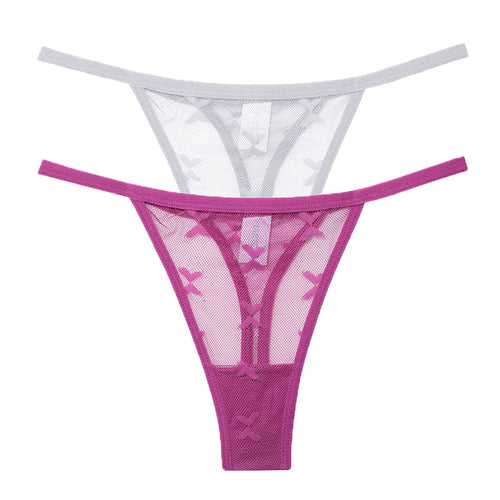 2PCS/Set Mesh Transparent Thong Women Panties Underwear Women Seamless