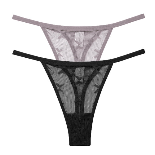 2PCS/Set Mesh Transparent Thong Women Panties Underwear Women Seamless