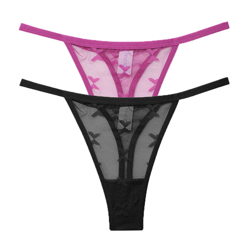 2PCS/Set Mesh Transparent Thong Women Panties Underwear Women Seamless