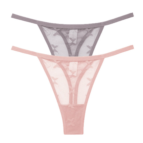 2PCS/Set Mesh Transparent Thong Women Panties Underwear Women Seamless