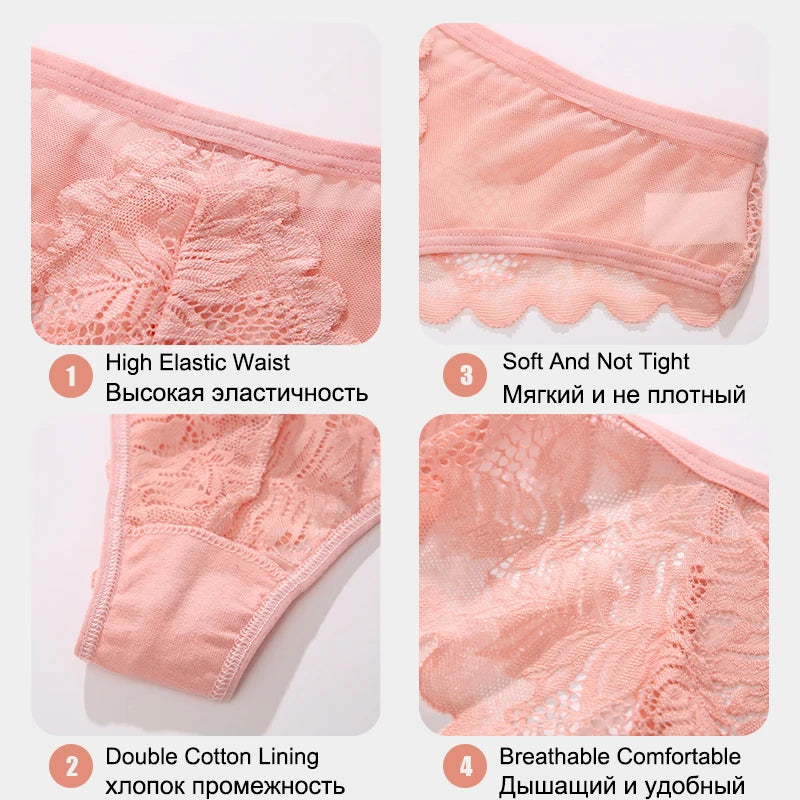 Women Sexy Lace Thongs Ladies Solid Color G-String Panties Floral