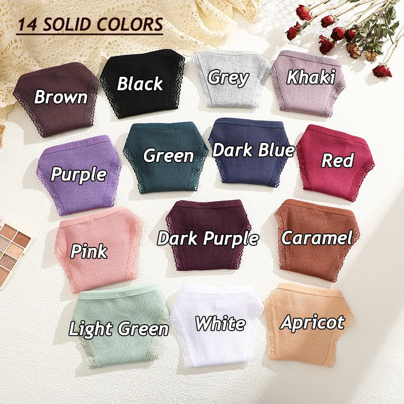 8Pcs/Set Cotton Lace Thongs For Women Sexy Seamless Solid Color