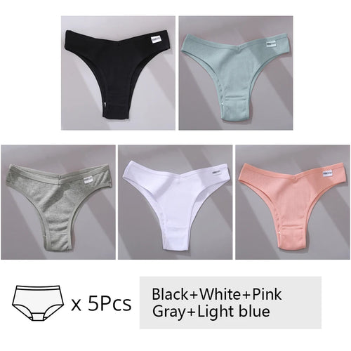 5Pcs/Set Women Cotton Brazilian Panties V Waist Female Underwear