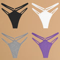 FINETOO 4Pcs Cotton Double Thin Belts Underwear for Women Sexy Low