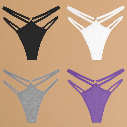 FINETOO 4Pcs Cotton Double Thin Belts Underwear for Women Sexy Low