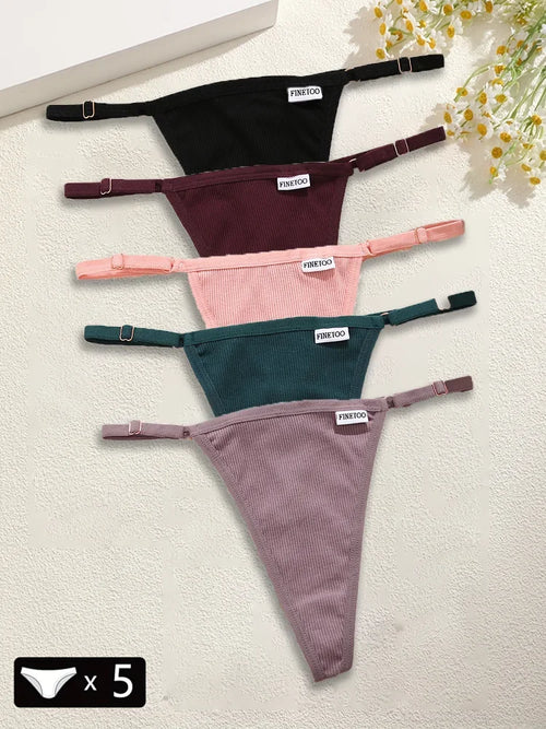 5Pcs Women's Cotton Adjustable Waist Panties Sexy Thongs G-String
