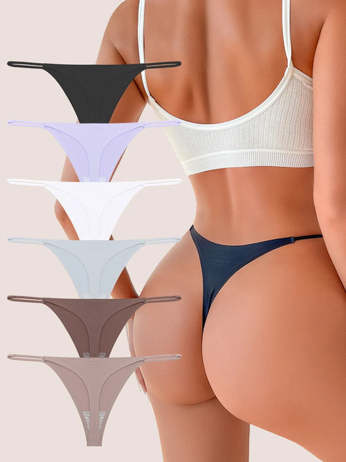6PCS Seamless Thong Women Invisible Thin Strap Low Waist High Stretch
