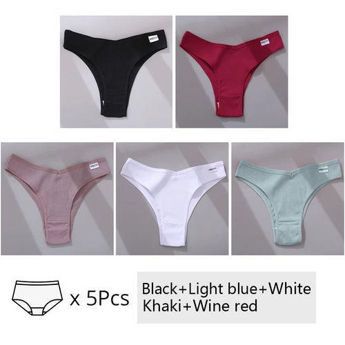 5Pcs/Set Women Cotton Brazilian Panties V Waist Female Underwear