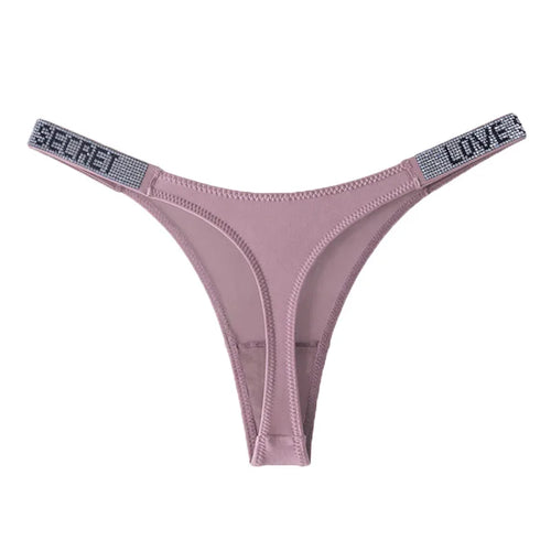 Low Waist Sexy Panties Women Thongs Rhinestones Letter Diamonds