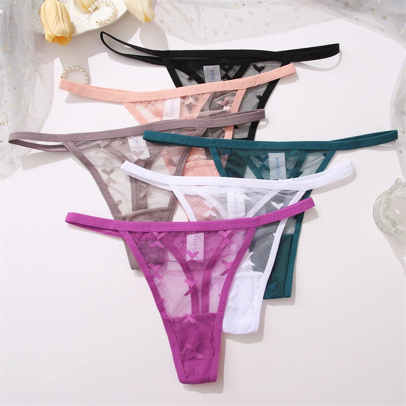 FINETOO Women Sexy Lace Thong Low Waist Hollow Out G-String Female