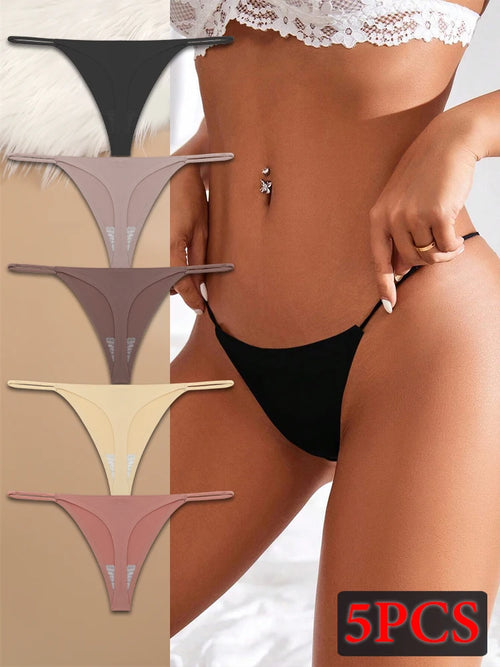 5PCS Seamless Underpants Women Ice Silk Thongs Sexy Low Waist Bikini