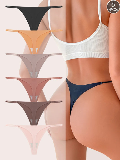 6PCS Seamless Thong Women Invisible Thin Strap Low Waist High Stretch