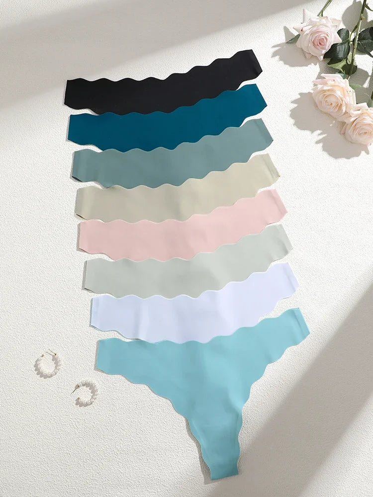 8Pcs Sexy Lingerie Women's Seamless Panties Ice Silk G-String Female