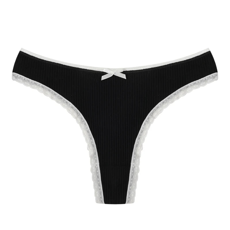 3PCS Sexy Low Waist Panties Women Lace Trim Solid Color Briefs M-XL
