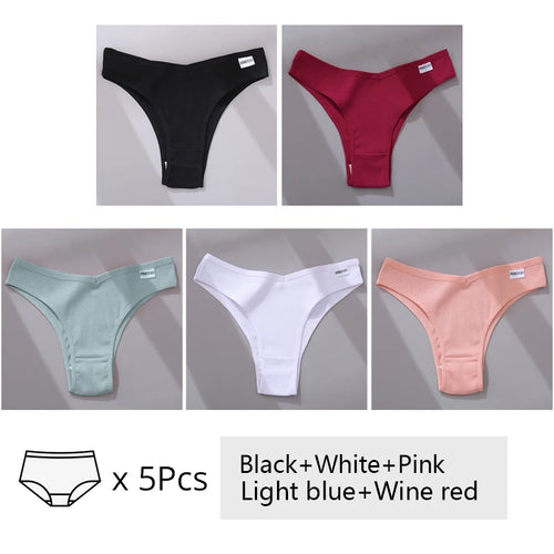 5Pcs/Set Women Cotton Brazilian Panties V Waist Female Underwear