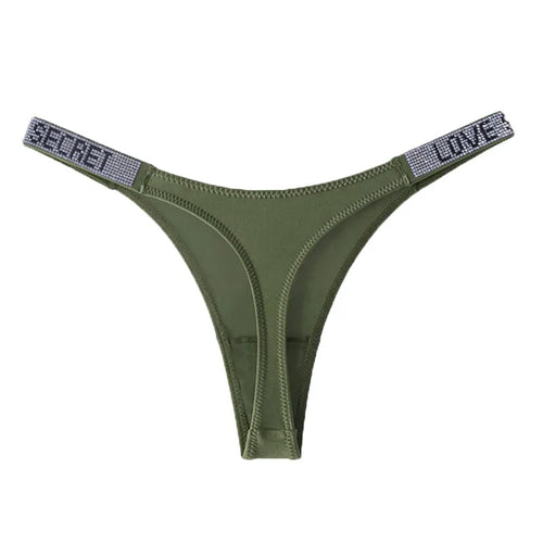Low Waist Sexy Panties Women Thongs Rhinestones Letter Diamonds