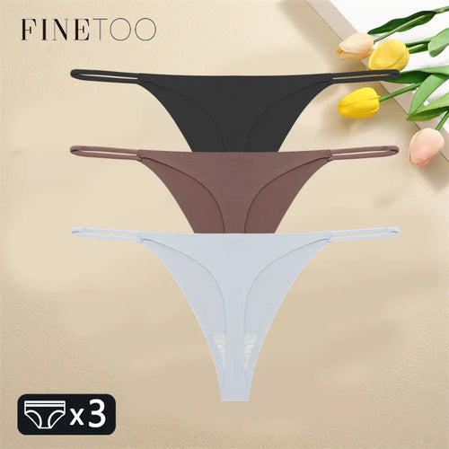 FINETOO 3PCS Women Seamless Thongs Sexy Low Waist Bikini Panties