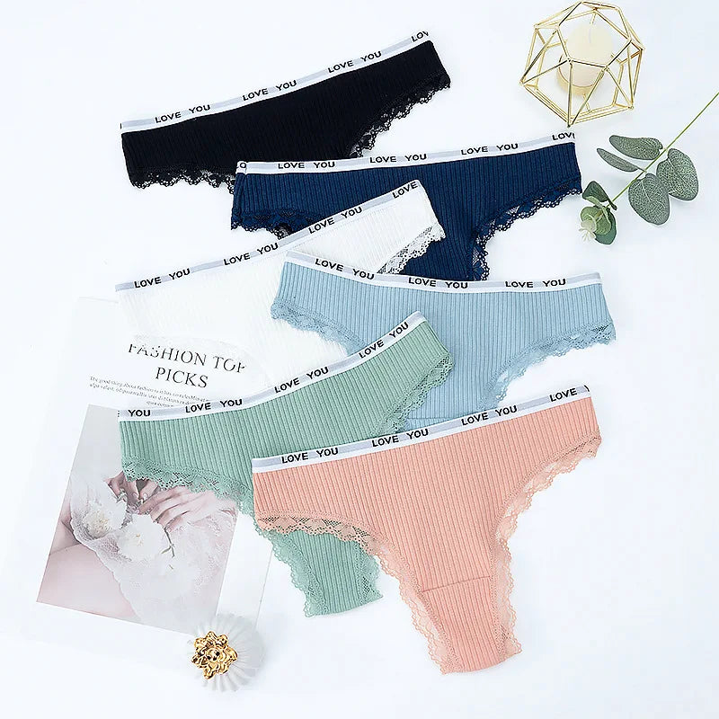 3Pcs/Lot Lace Thong Women's Tanga Low Waist Sexy Lingeries Cotton