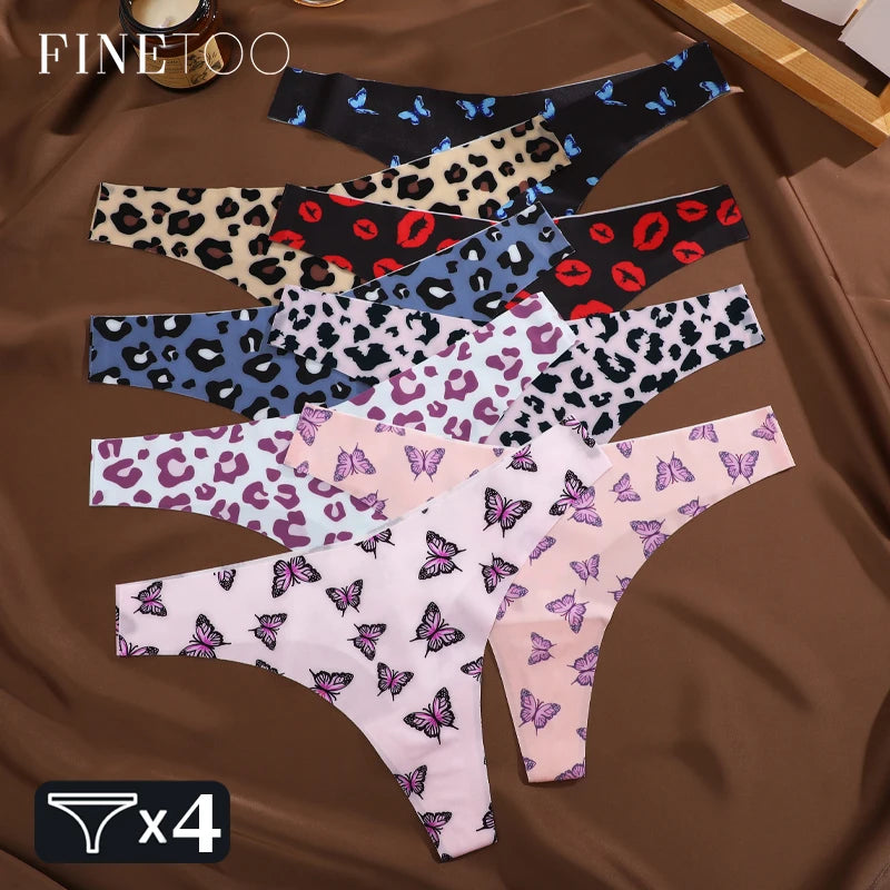 FINETOO 4Pcs Ultra Soft Underwear For Women Sexy Graphic Print