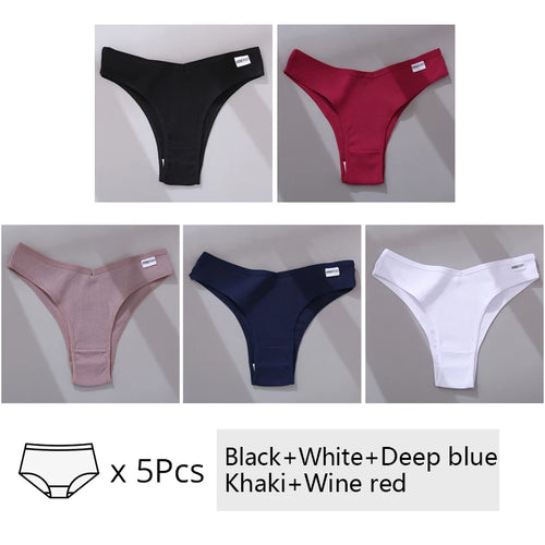 5Pcs/Set Women Cotton Brazilian Panties V Waist Female Underwear