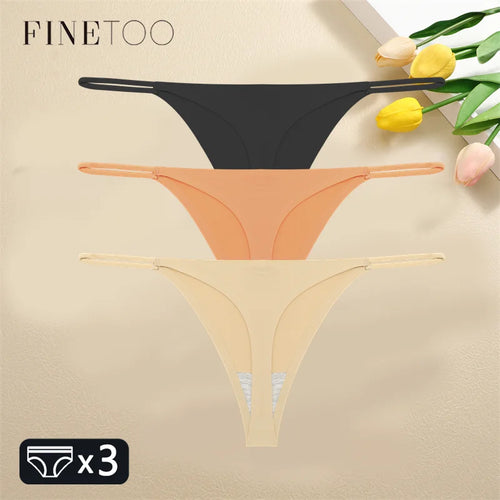 FINETOO 3PCS Women Seamless Thongs Sexy Low Waist Bikini Panties