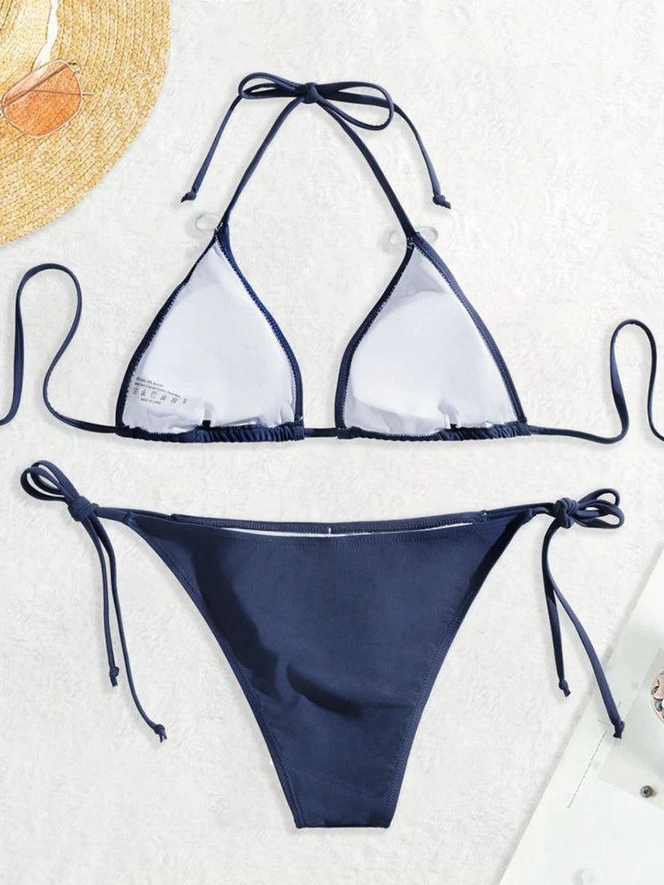 Swimwear Thong Bikini Set Sexy New Navy Blue Swimsuits Woman Sexy