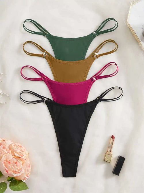 4 Piece Women Panties Sexy Low Rise G‑String Double Waistband Thong