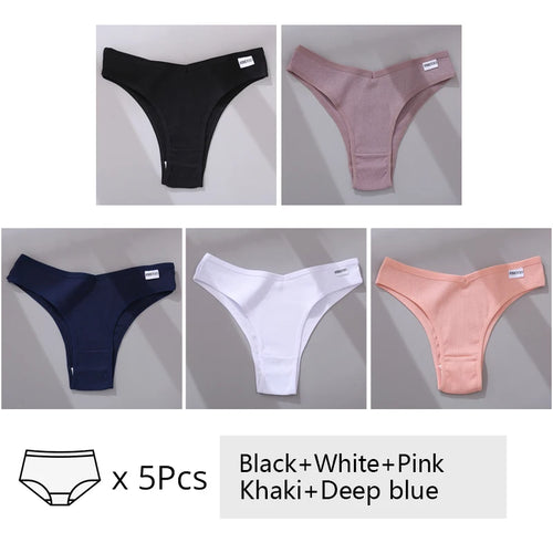 5Pcs/Set Women Cotton Brazilian Panties V Waist Female Underwear