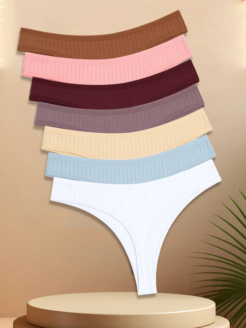 7PCS Women Cotton Striped Thongs Underwear Low Waist G-String Panties