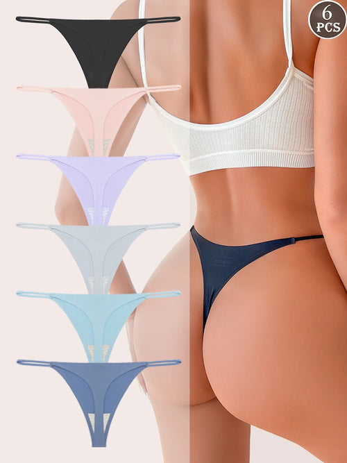 6PCS Seamless Thong Women Invisible Thin Strap Low Waist High Stretch