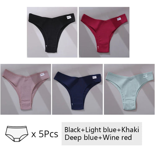 5Pcs/Set Women Cotton Brazilian Panties V Waist Female Underwear