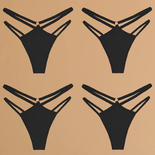 FINETOO 4Pcs Cotton Double Thin Belts Underwear for Women Sexy Low