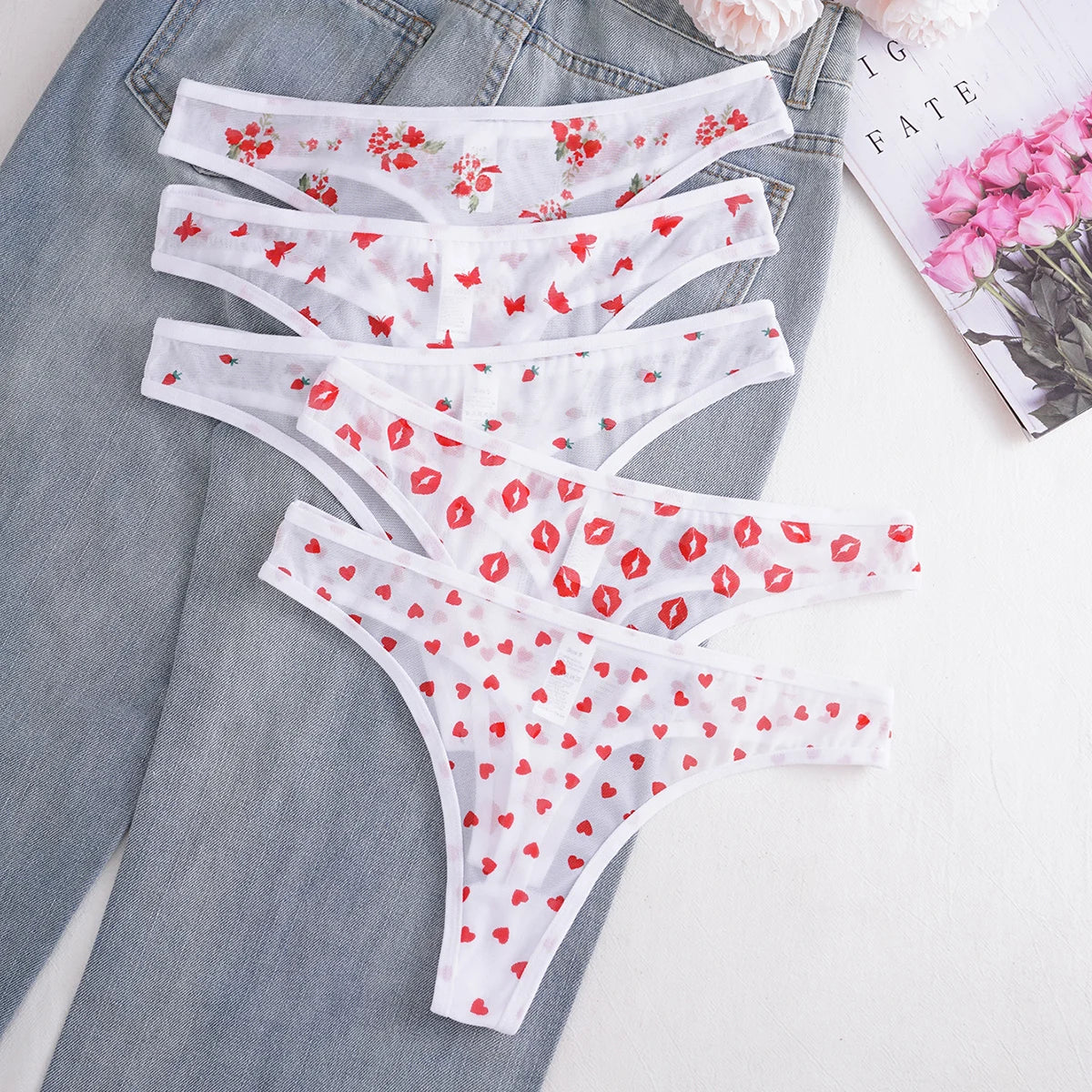 5pcs/Set Print Design Sexy Women thongs Fashion New Panty Underwear