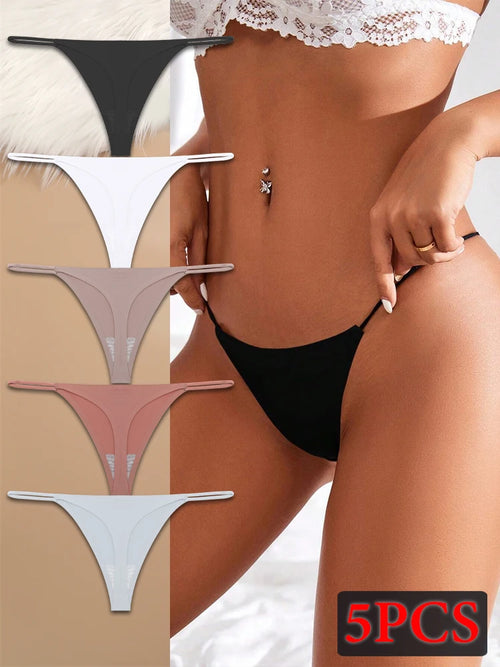 5PCS Seamless Underpants Women Ice Silk Thongs Sexy Low Waist Bikini
