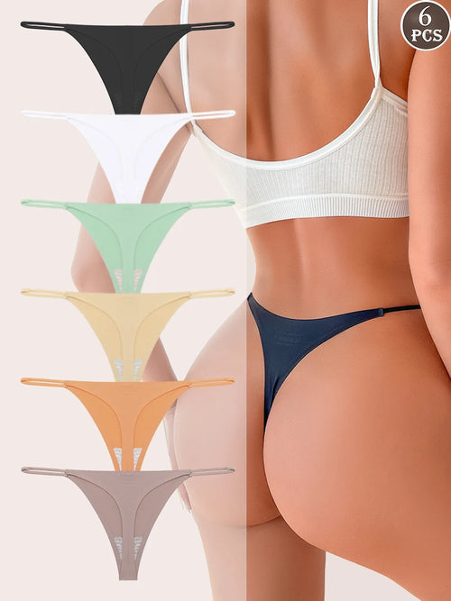 6PCS Seamless Thong Women Invisible Thin Strap Low Waist High Stretch