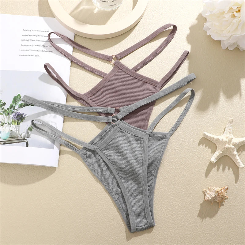 FINETOO 4Pcs Cotton Double Thin Belts Underwear for Women Sexy Low