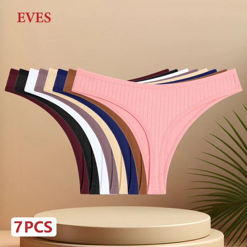 7PCS Women Cotton Striped Thongs Underwear Low Waist G-String Panties