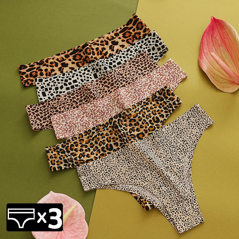WarmSteps 3Pcs/Set Sexy Leopard Thongs Women's Panties Thongs 2024 New
