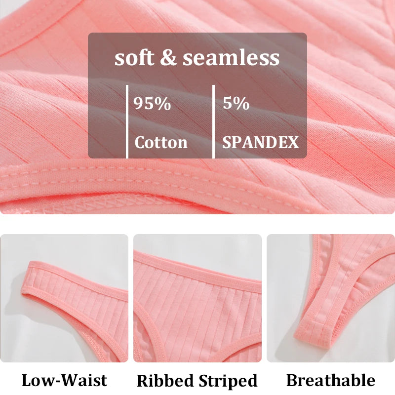7PCS Women Cotton Striped Thongs Underwear Low Waist G-String Panties