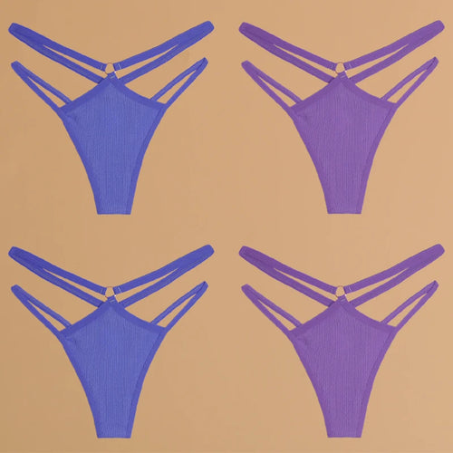 FINETOO 4Pcs Cotton Double Thin Belts Underwear for Women Sexy Low