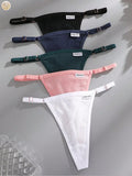 5Pcs Women's Cotton Adjustable Waist Panties Sexy Thongs G-String