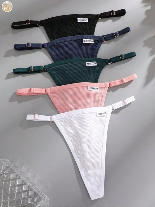 5Pcs Women's Cotton Adjustable Waist Panties Sexy Thongs G-String
