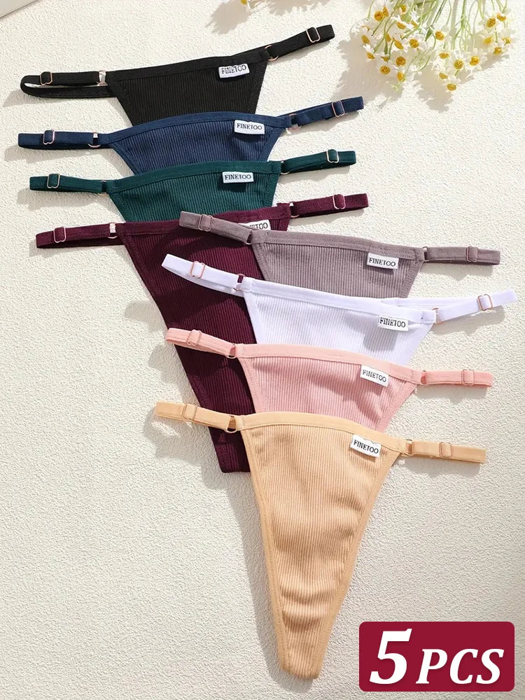 5Pcs Women's Cotton Adjustable Waist Panties Sexy Thongs G-String